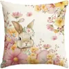 Funda de almohada de Pascua transfronteriza con hojas de eucalipto, conejo, huevos florales, decoración para dormitorio y sofá, funda de almohada de lino