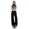 Jeans Americano Preto de Perna Larga Estreita para Mulheres Outono Novo Cintura Alta Slim Reto Solto Caimento Comprimento Total