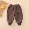 Calça Bebê Forrada com Fleece Espessa Outono e Inverno Nova Calça de Moletom Fleece Infantil Ollie Casual Quente Longa para Meninos e Meninas