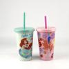 Vaso con Popote de Princesa Sirena 450ml Vaso de Plástico Creativo con Popote Taza para Bebidas Café Venta al por Mayor de Fábrica Vaso Transparente