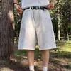 Shorts Brancos de Sarja com Perna Larga, Estilo High Street Americano com Pintura Salpicada, para Homens, Tamanho Grande, Caimento Solto, Marca Tendência, Corte Reto, com Efeito de Caimento