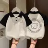 Polo de Manga Corta para Niños Verano Nuevo Estilo Bloques de Color Estampado de Dibujos Animados Top para Niños y Niñas Camiseta Holgada Casual