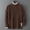 Nuevo Suéter de Lana 100% Pura Otoño/Invierno para Hombre de Cuello Medio Alto Color Sólido Tejido Ropa Casual de Negocios Suelto Tejido Capa Base Superior