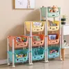 Carrinho de armazenamento dobrável estilo macaron para uso doméstico, organizador de brinquedos de chão, estante de armazenamento de livros ilustrados para jardim de infância, armazenamento e organização