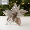 Novo Produto de Natal Enfeite de Árvore de Natal Lantejoulas Douradas Brilhantes Decorações de Flores de Natal de Renda Feitas à Mão