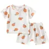 Conjunto para bebé de algodón puro, estilo casual de verano fino, ropa unisex para bebé, ropa interior infantil, Clase A, conjunto de dos piezas con camiseta de manga corta y pantalones cortos