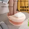 Balde Dobrável para Pés Bacia Dobrável de Silicone para Pedicure Doméstica Economizadora de Espaço com Tampa Banho de Pés com Massagem Espessado Portátil