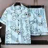 Pijama de Verano Fino de Manga Corta para Hombre, Cárdigan, Diseño de Dibujos Animados Tallas Grandes, Conjunto Casual de Ropa de Casa Juvenil para Hombre