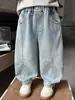 Calça infantil, nova coleção primavera/outono 2026, calça jeans legal e estilosa estilo coreano para meninos, calça longa reta da moda para bebês meninos