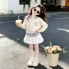 Conjunto Otoñal de Dos Piezas para Niña: Conjunto de Sudadera Informal de Moda con Retazos y Falda Plisada para Estudiantes de Secundaria