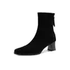 Botines de gamuza para mujer 2026 otoño/invierno punta cuadrada estilo francés tacón grueso 5.5CM punta fina botas Martin de tacón alto ajustadas
