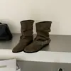 Botas Apiladas con Hebilla Estilo Coreano para Mujer 2026 Nuevo Otoño Tacón Grueso con Falda Botines Botas de Montar Plisadas Botas de Motocicleta