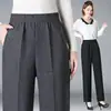 Pantalones de Mujer para Primavera y Otoño, Nuevos Pantalones Rectos de Cintura Alta, Pantalones Grises Sueltos Casuales de Talla Grande para Mujeres de Mediana Edad y Mayores