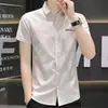 Camisa de Manga Corta de Seda de Hielo Estilo Nuevo 2026 para Hombre, Versión Delgada de Verano con Bolsillos, Camisa a Cuadros Casual Estilo Coreano sin Planchar