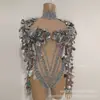 Nuevo mono sexy transparente ajustado con lentejuelas redondas de escamas de dragón plateadas y escamas de pez para fiestas europeas y americanas y actuaciones en el escenario
