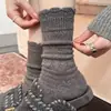 Meias de lã com renda cor de café, de comprimento médio para a panturrilha, para mulheres, outono e inverno, estilo japonês, malha vazada, meias folgadas, espessas, quentes, meias longas para botas