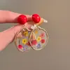 Amor Flor de la República de China~Pendientes Redondos Rojos Retro Estilo Hong Kong para Mujer Pendientes de Pintura al Óleo Seca de Alta Gama Pendientes