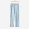 Pantalones de Pijama Nuevos para Mujer Primavera Verano Pantalones Largos Cómodos Sueltos Tallas Grandes Tejido Algodón Puro Pantalones de Casa para Mamá Finos de Color Liso