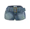 Estilo Europeo y Americano Nueva Chica Caliente Cinturón Shorts de Mezclilla Verano 2026 Americano Sexy Cintura Baja Línea A Adelgazante Pierna Ancha Pantalones