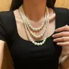 Conjunto de collar corto con perlas de vidrio multicapa HJ-8