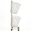 Cesta para ropa sucia de malla de alambre metálico directo de fábrica, cesta de almacenamiento de ropa sucia para baño, cubo de ropa sucia con ruedas, negro y blanco, venta al por mayor