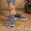 2026 Verano Nuevo Estilo Casual Chanclas de Mezclilla para Playa Talla Grande Suela Suave Sandalias Planas Transfronterizas Venta al por Mayor para Adultos