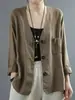 Chaqueta Cardigan de Lino Japonés para Mujer Holgada Talla Grande Delgada Capa Exterior Top de Algodón Lino Casual Versátil Tres Botones