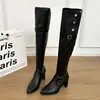 Botas para mujer 2026 modelo nuevo, tacón grueso, correa con hebilla, uso bidireccional, botas altas hasta la rodilla, que realzan la altura, versátiles, elegantes, botas de ajuste ceñido