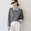 26 Nuevo Cardigan de Punto Patchwork con Cuello de Color Block de Diseño Francés para Principios de Otoño, Jersey Falso de Dos Piezas Superior 32028