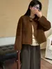 Jaqueta Cropped de Pele de Cordeiro Estilo Coreano Feminina 2026 Outono/Inverno Versátil Petite Jaqueta de Pelúcia Top Tendência