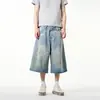 Shorts Color Caqui Estilo Cityboy Japonés para Hombre, Pantalones de Trabajo Rectos de Verano Modernos, Shorts Sueltos de Pierna Ancha de Cinco Seisavos de Largo