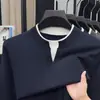 Suéter de manga larga para hombre SY2601, mezcla de lana de alto gramaje, tejido de dos piezas simulado, anti-pilling, resistente al color, gran stock disponible
