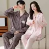 Ropa de Casa Pura de Algodón para Mujer, 100% Algodón, Se Puede Usar Afuera, Atuendo de Pareja, Cárdigan, Solapa, Pijama de Dibujos Animados, Conjunto de Dos Piezas
