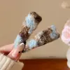 Grampo de Cabelo Azul de Pelúcia Estilo Coreano para Mulheres, Presilha para Franja Outono e Inverno, Acessório de Cabelo, Piranha Elegante para Testa, Presilha Lateral