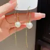 Pendientes Largos con Borla de Perlas en Forma de Gota Coreanos y Japoneses para Mujer, Únicos y Elegantes, Simples y Lujosos, Pendientes Adelgazantes