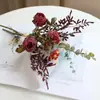Buquê de Rosa e Margarida com Borda Queimada para Decoração de Mesa de Jantar em Casa, Flores Artificiais, Flores Secas, Flores de Seda Falsa para Casamento, Decoração de Casa