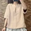 Blusa fina y transpirable de verano 2026, estilo francés, nicho y chic, de corte holgado, versátil, con mangas de tres cuartos, top de algodón y lino para mujer