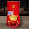 Cornucopia del Zodiaco con Tapa Adornos Pintados con Esmalte Sapo Dorado de Tres Patas Alcancía Decoraciones para el Hogar