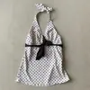 Camisola blanca lechosa estilo coreano con lunares, escote en V y tirantes al cuello, con lazo para ceñir la cintura, camisola corta adelgazante para niñas