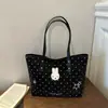 Bolsa de mão de bolinhas de grande capacidade para mulheres, bolsa tote diária de nicho estilo coreano, bolsa de ombro casual fashion e fofa para o dia a dia