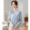 Camisa Estampada de Estilo Nacional de Verano para Madre de Mediana Edad, Top de Estilo Occidental, Nueva Camiseta de Manga Corta con Cuello en V para Mujeres de Mediana Edad y Mayores