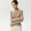 Nueva colección otoño/invierno: 35% cachemira, cuello semi-alto, ribete de encaje, color liso versátil, corte ajustado y favorecedor suéter de punto