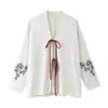 Comercio Exterior Verano 2025 Nuevo Estilo Europeo y Americano Moda Femenina Casual Chaqueta Corta Bordada Estilo Kimono de Manga Larga con Cuello en V