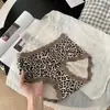 Calcinha feminina de estampa de leopardo levemente escovada, que embeleza a pele, com alta elasticidade e renda de letras, modelo biquíni de cintura média com forro antibacteriano de modal 10A