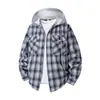 Nueva camisa de manga larga a cuadros con capucha para hombre transfronteriza, top de moda juvenil, chaqueta casual de doble bolsillo para hombre