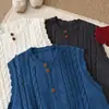 2026 principios de otoño hilo de algodón/estilo coreano holgado, adelgazante, cuello redondo, tejido de punto calado chaleco cárdigan top para mujer