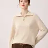Suéter Bai Cai Rong com Manga Raglan 100% Caxemira Pura para Mulheres Gola Alta Pulôver com Meio Zíper Tricô Solto Top Camada Base