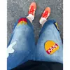 Toalla Retro de Hamburguesa y Papas Fritas Pantalones Cortos de Mezclilla Bordados para Hombres y Mujeres Holgados Verano 2025 Nuevos Pantalones Rectos de Pierna Ancha