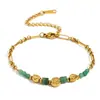 Europa y Estados Unidos estilo INS transfronterizo temperamento joyería vintage acero inoxidable chapado en oro de 18 quilates piedra natural moneda de palma colgante pulsera