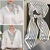 Novo lenço de seda feminino, elegante e versátil para primavera e outono, estilo fita longa, adequado para combinar com camisas e ternos, lenço gravata estilo coreano de camada dupla